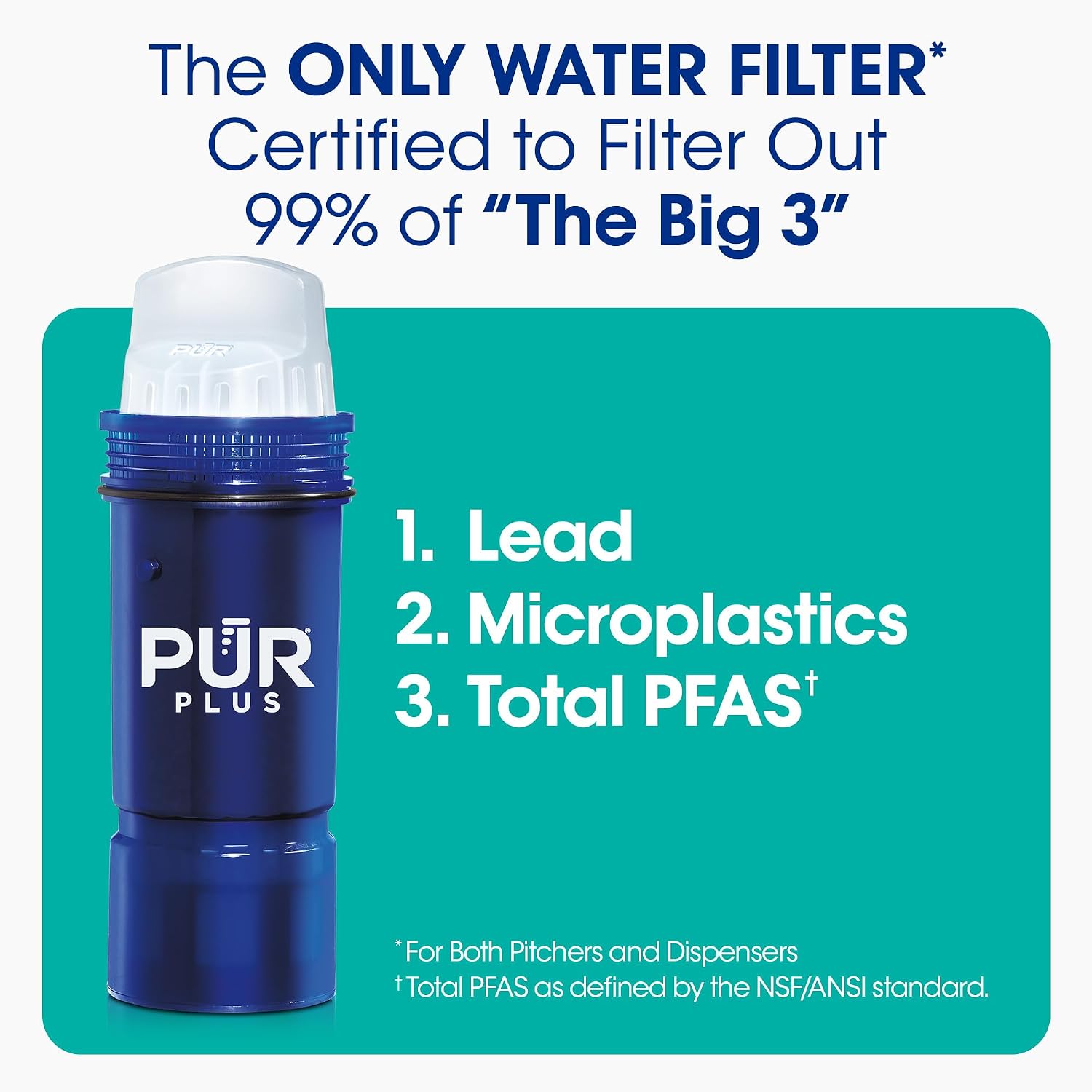 PUR Plus Water Filter Replacement for Pitchers & Dispensers, 6-Month Supply, 3 Count, Blue (PPF951K3)