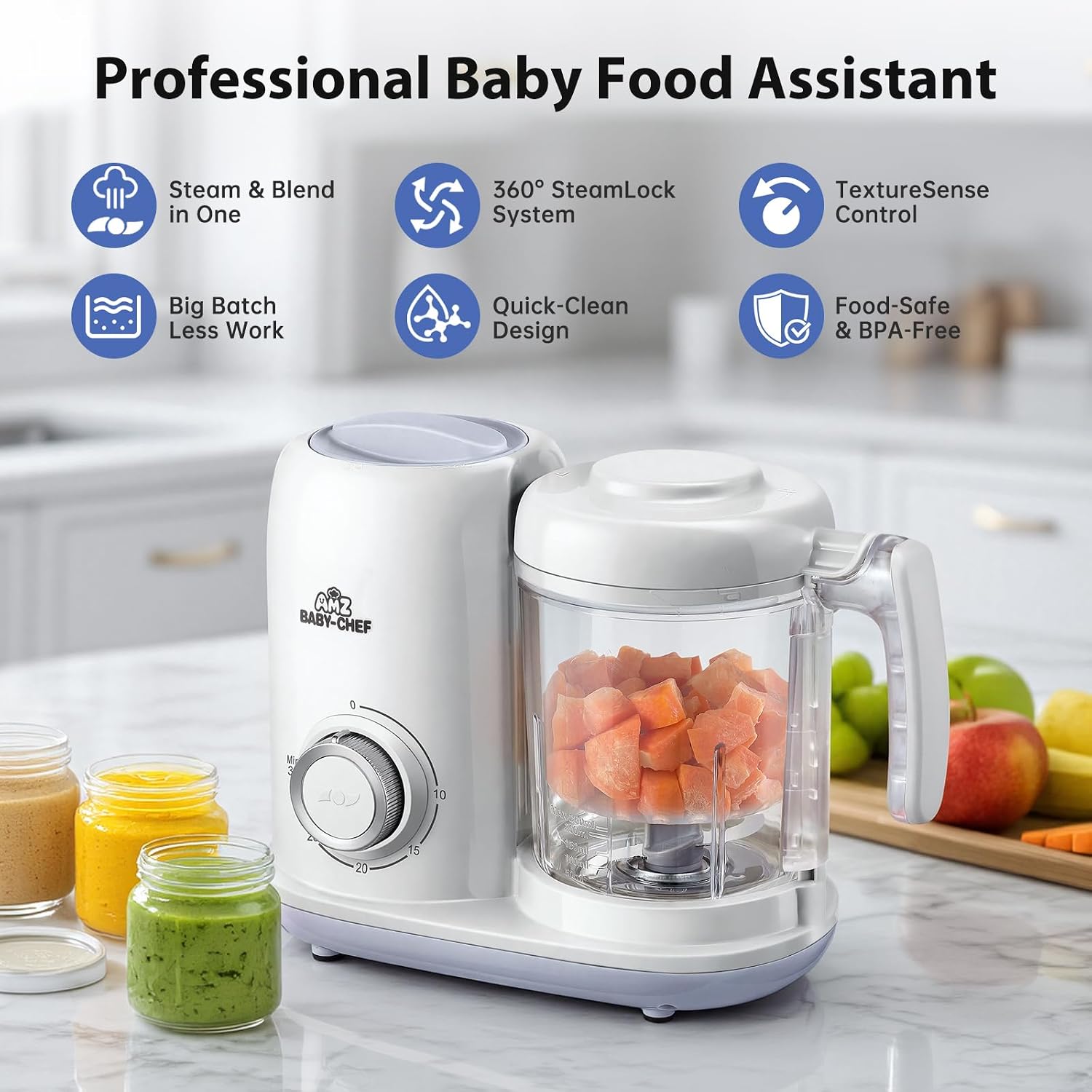AMZBabyChef Baby Food Maker Blender: 4-in-1 Steamer and Puree Processor