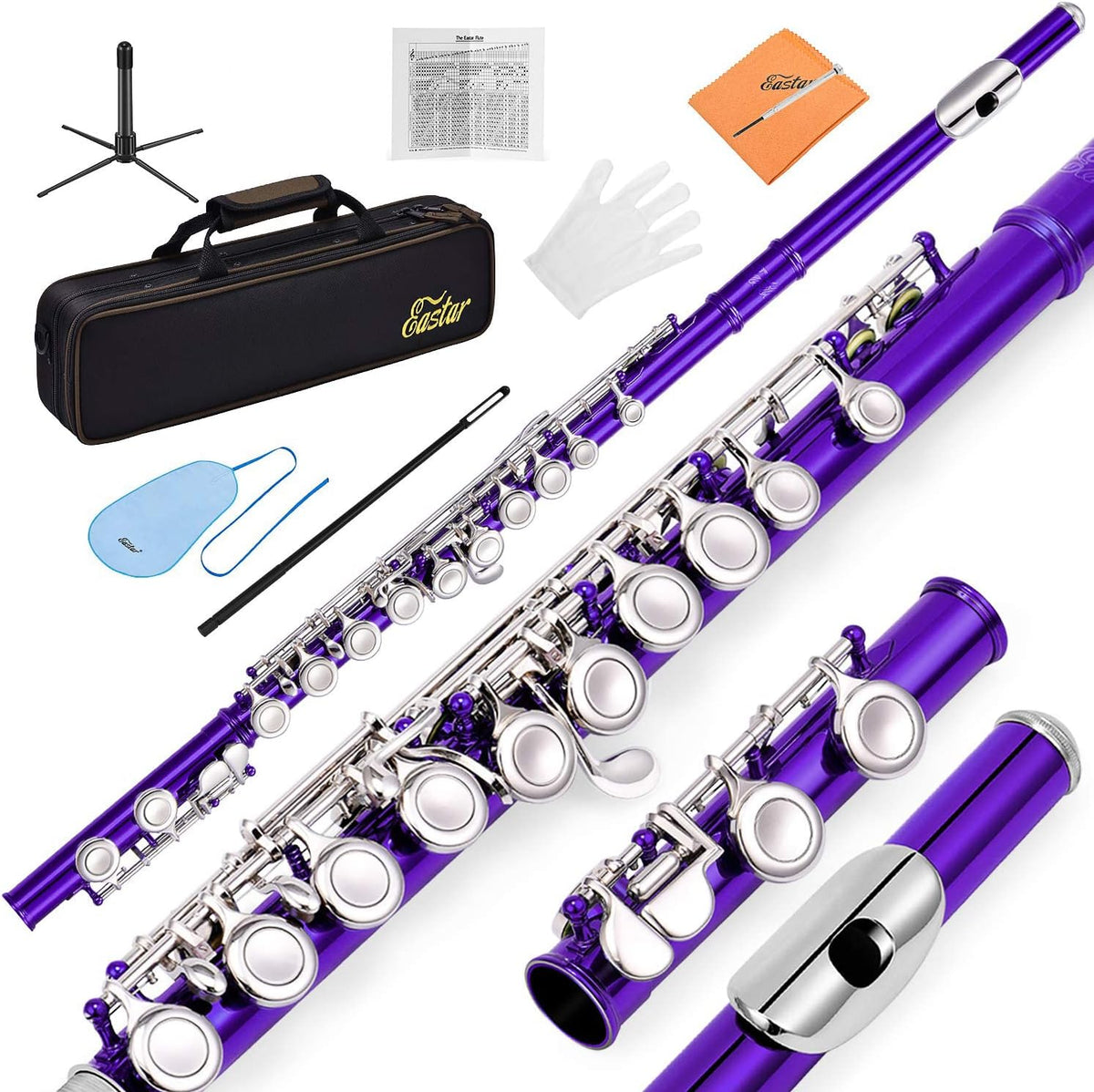 Eastar 16-Key Closed Hole C Flute Kids Beginner, Purple Full Kit, EFL-1Pu