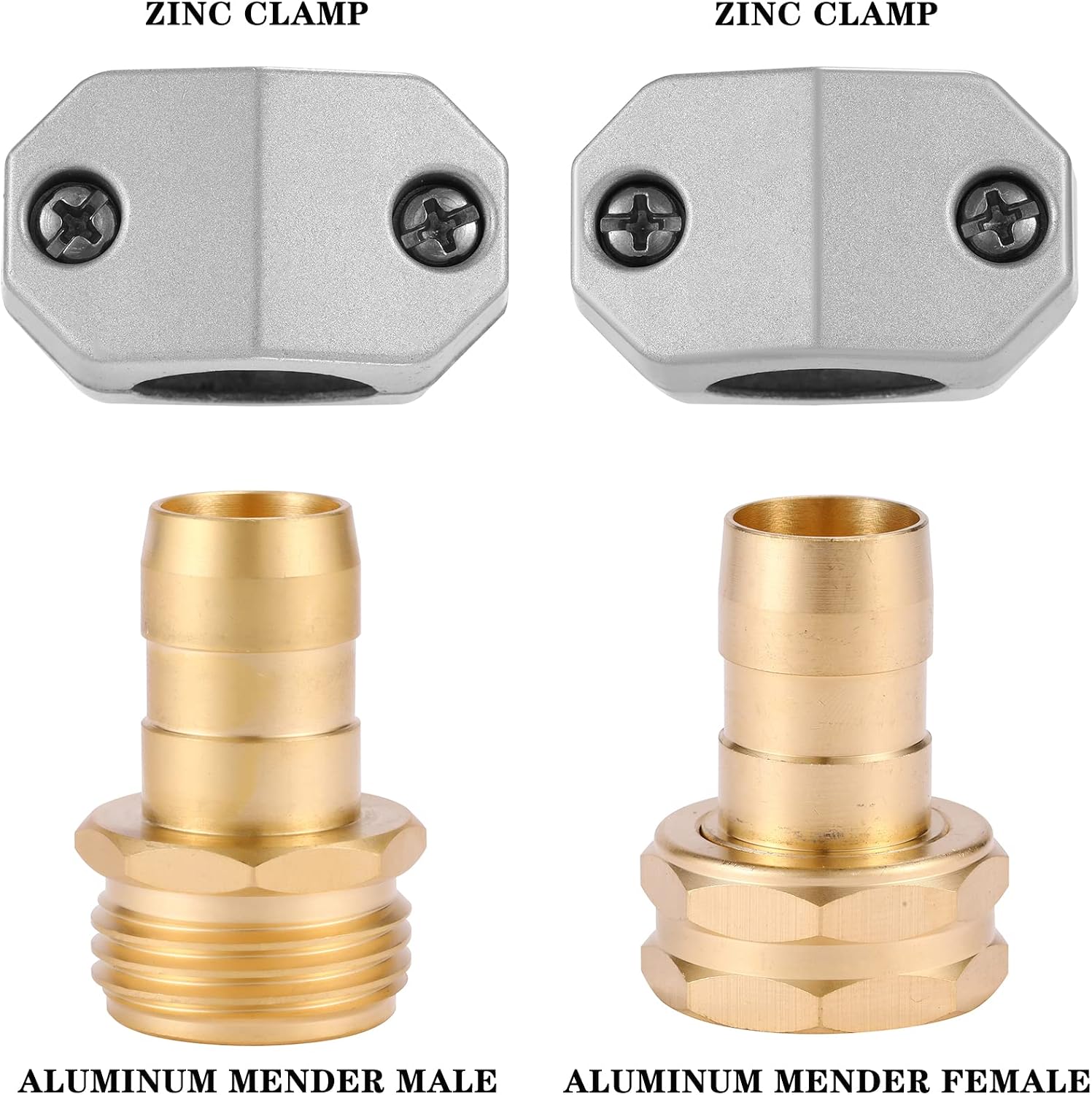 Zinc and Aluminum Male and Female Coupling, Fits All 5/8-Inch and 3/4-Inch Garden Hose Repair Fitting, 2 Pack(Female & Male)