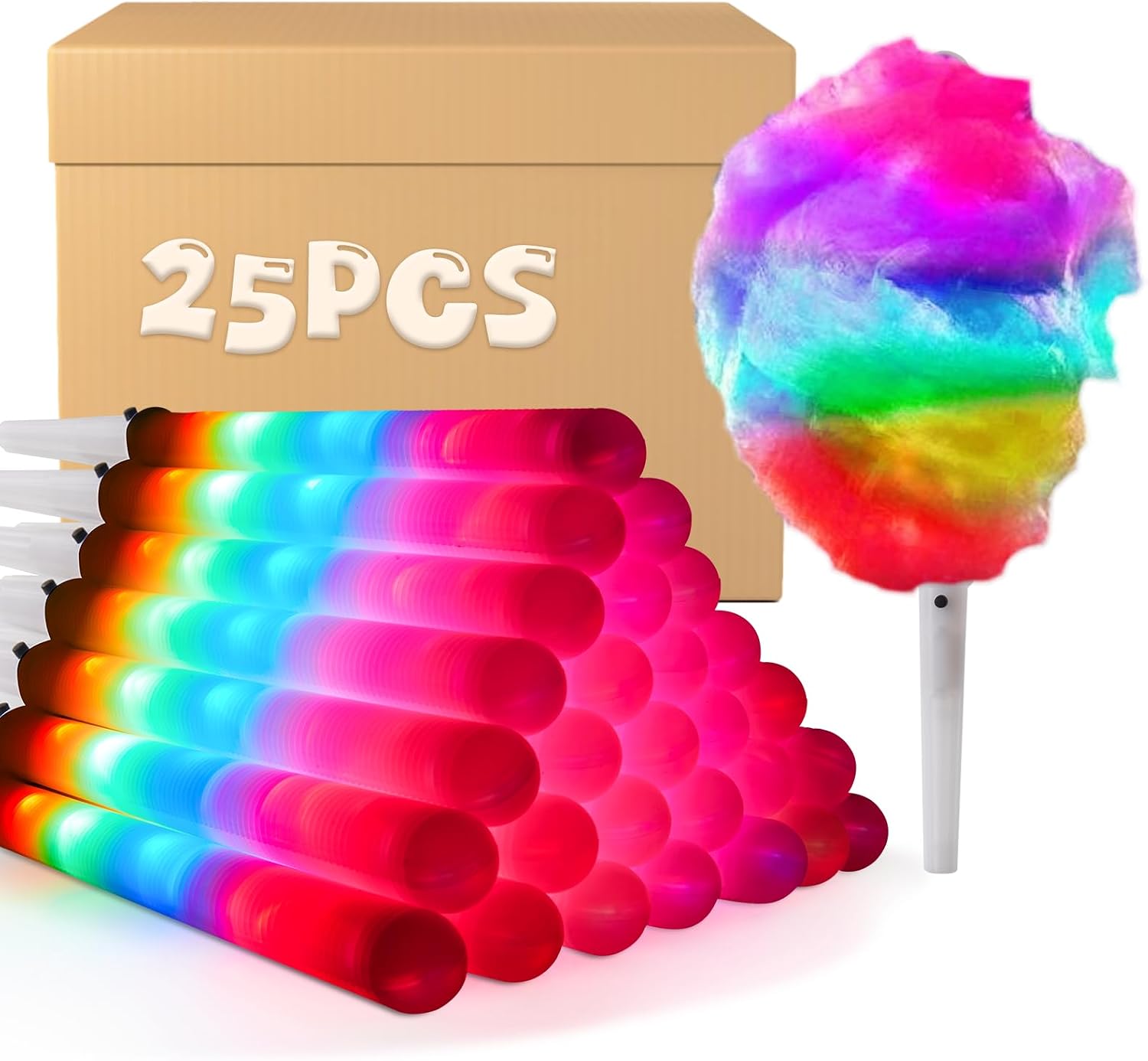 25-Pack LED Cotton Candy Glow Sticks, Cotton Candy Cone Alternative
