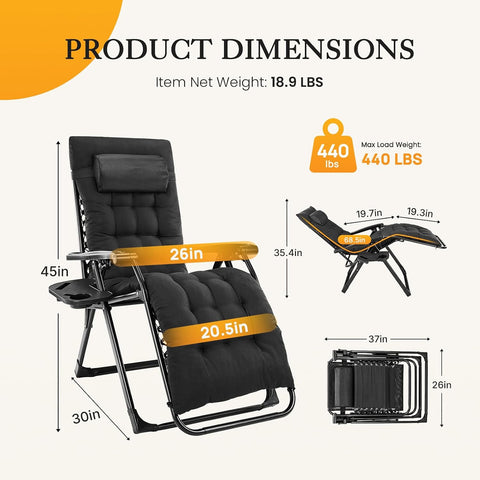 NEWBULIG Zero Gravity Chair, Folding Patio Recliner with Cup Holder Trays