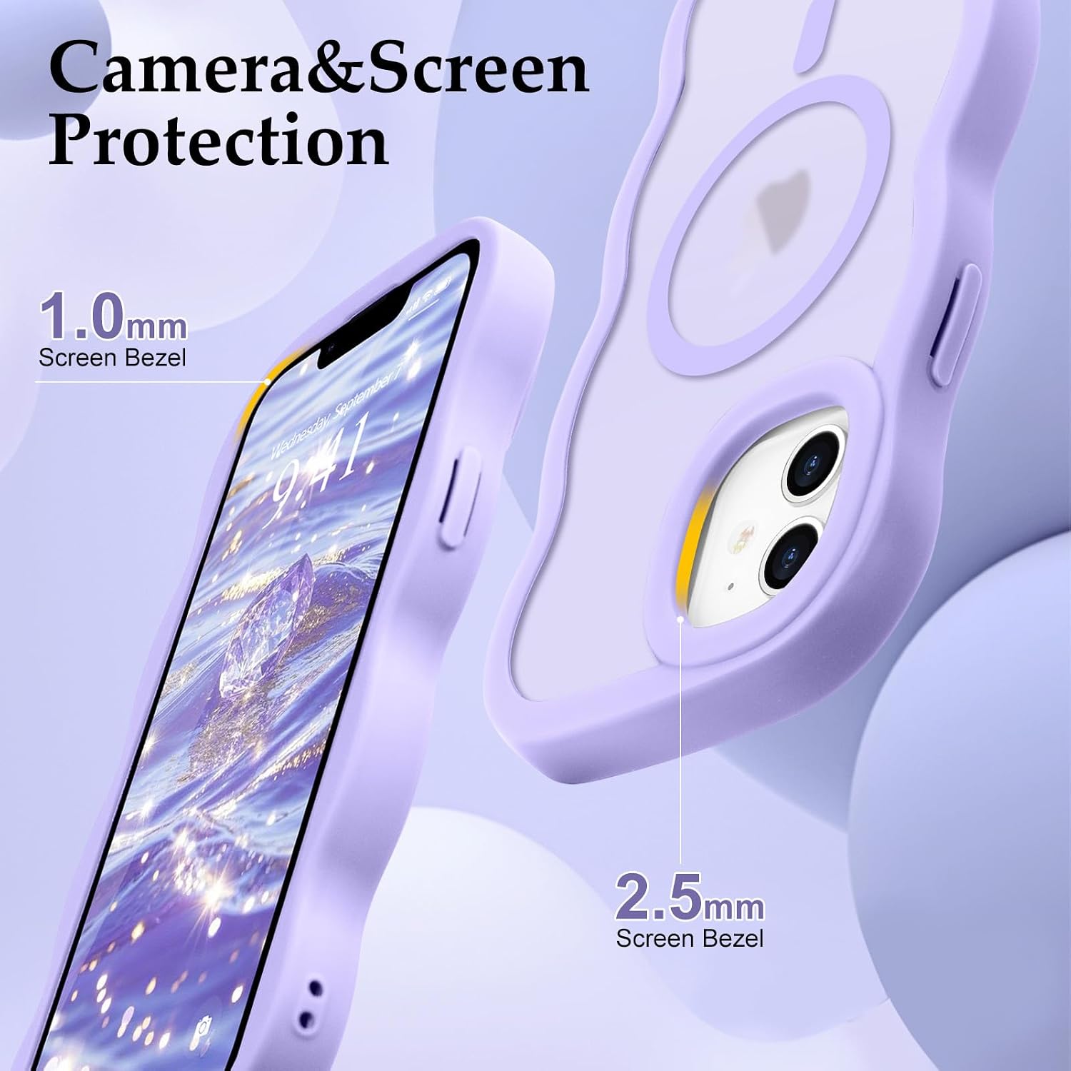 Pepmune for iPhone 12 Pro/12 Case Wavy Frame Translucent, Lavender