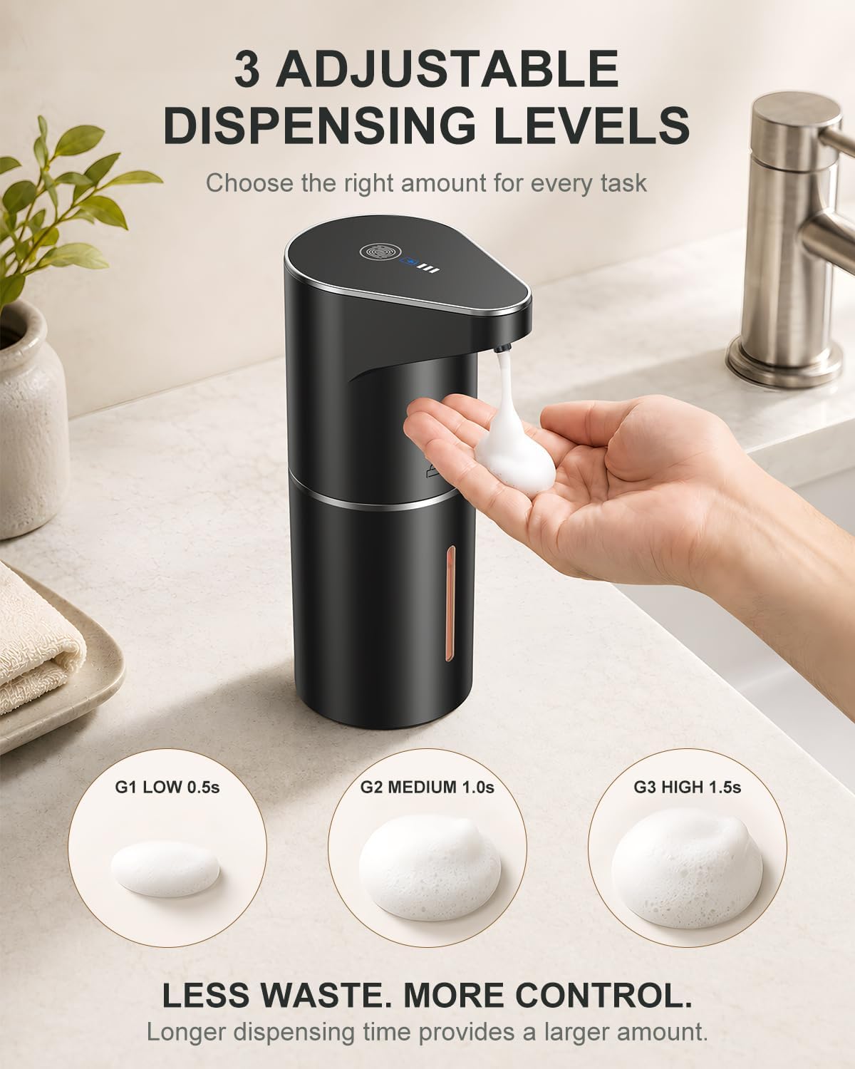 Fantictas Automatic Foaming Soap Dispenser Touchless, 3-Level Adjustable