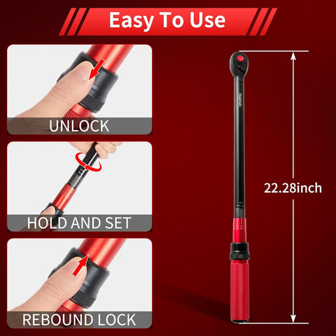 Hairich Torque Wrenches, 1/2 Torque Wrench, 40-300ft.lb/33.9-406.8Nm