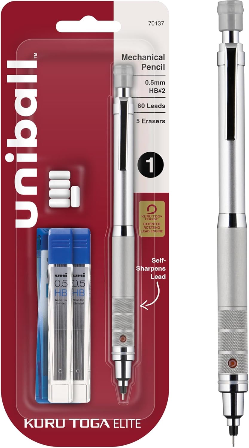 uniball™ Kuru Toga Elite Mechanical Pencil Kit, 0.5mm, HB, Silver, 1 Pack