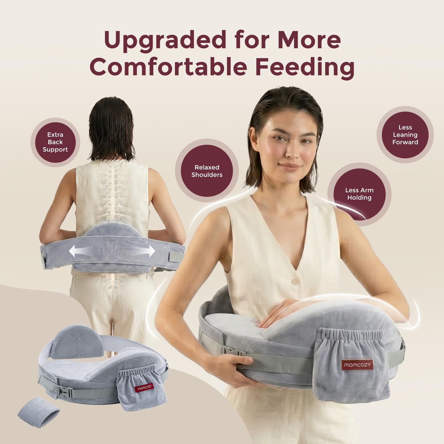 Momcozy CozyPro Nursing Pillow for Breastfeeding with Lumbar & Arm Support
