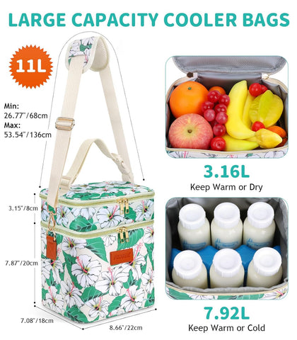 PIIOSER Breastmilk Cooler Bag with Ice Pack, Fits 6 Baby Bottles Up to 9 Oz, Stylish Baby Cooler Travel Bags with Shoulder Strap, Double Layer & Leakproof for Nursing & Working Moms Daycare, Floral