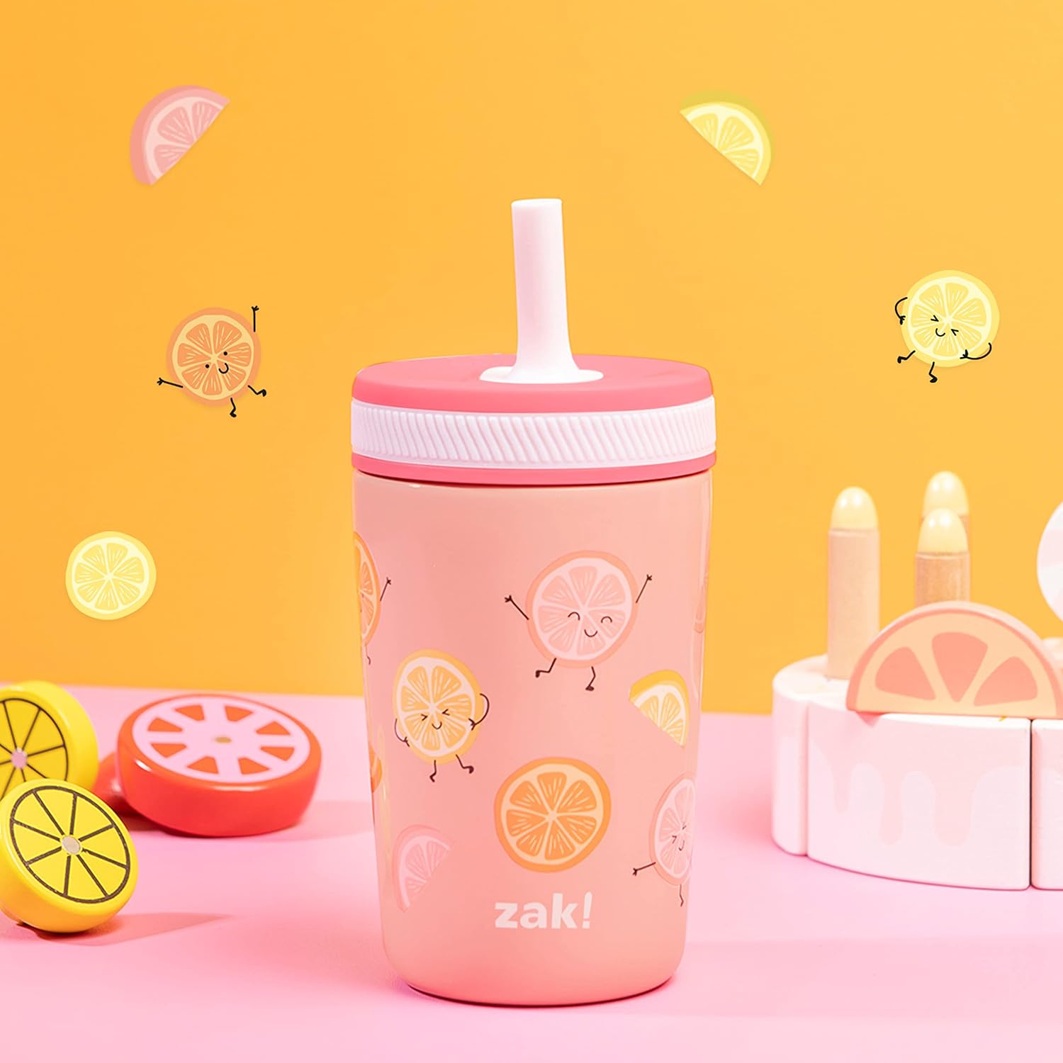 Zak Designs Happy Fruit Kelso 12oz Stainless Steel Leak-Proof Toddler Cup