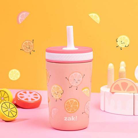 Zak Designs Happy Fruit Kelso 12oz Stainless Steel Leak-Proof Toddler Cup