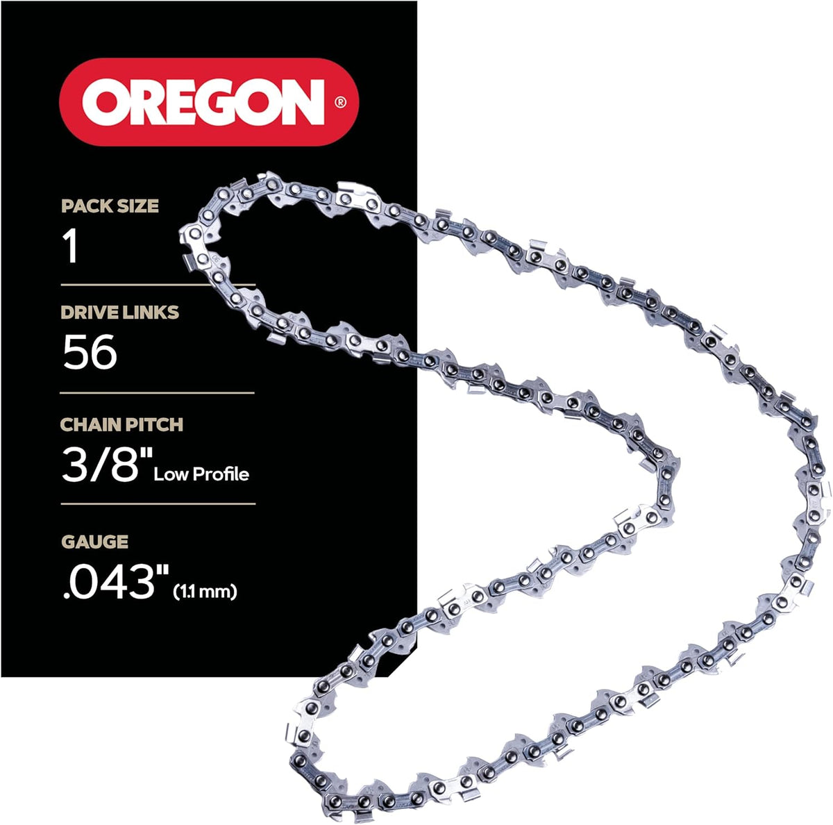 Oregon Chainsaw Chain for 16" Bar, 3/8" LP, .043" Gauge, 56 Drive Links
