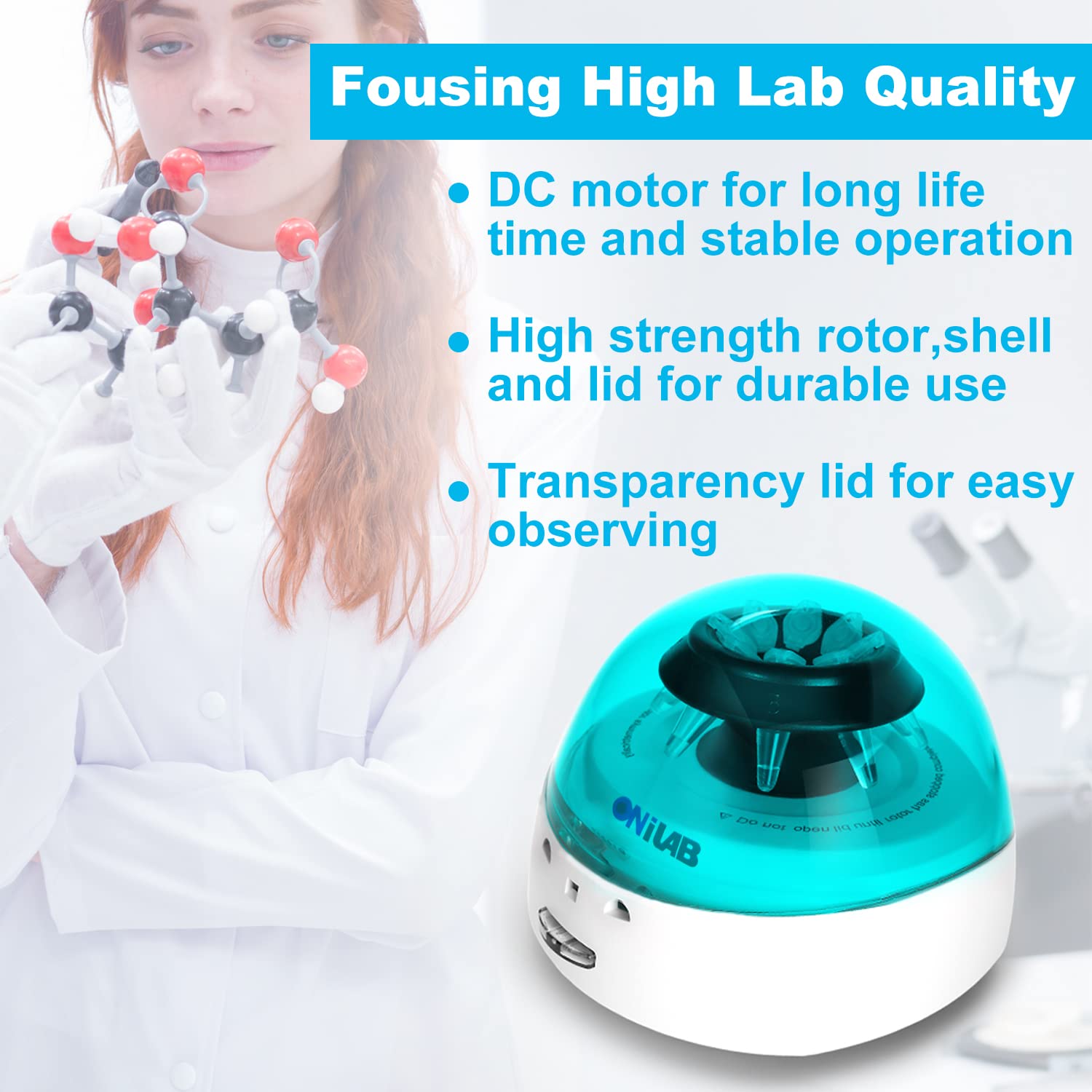 ONiLAB Scientific Mini Centrifuge 7000RPM,2680 x g RCF, Lab Benchtop Centrifuge with 2 Rotors for 8 x 0.2/0.5/1.5/2.0ml and 0.2mL×32 PCR Strips, Low Noise≤45dB, 100-240V,Green lid(ONLY for MICROTUBES)