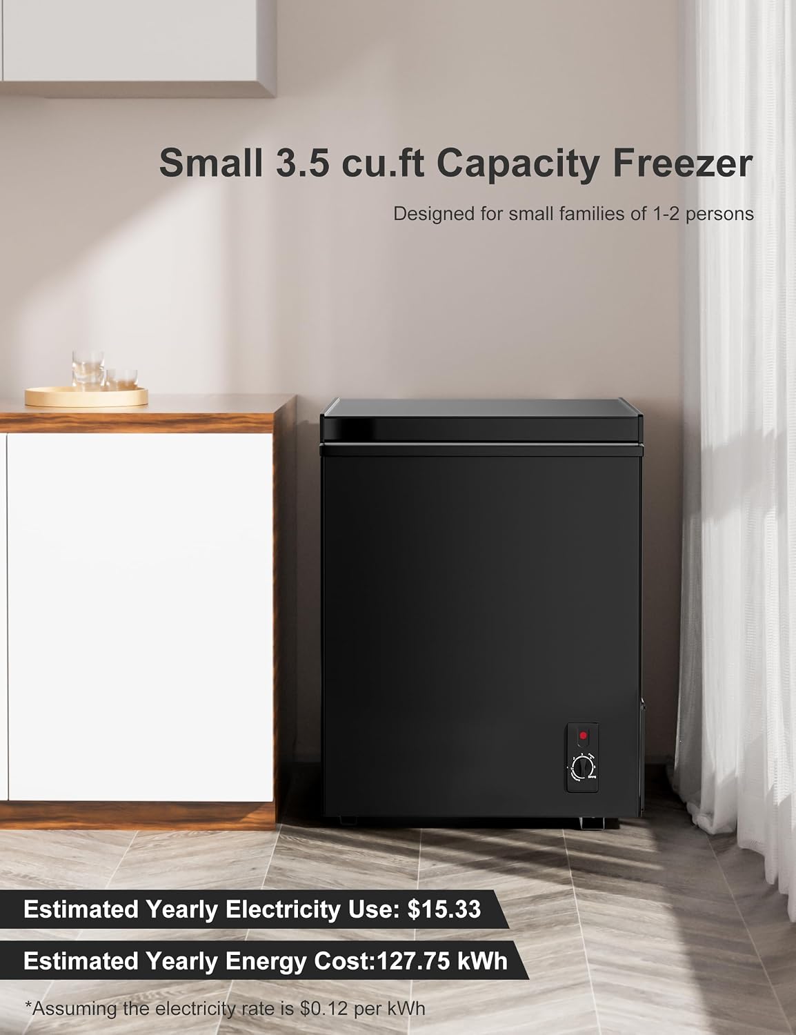 3.5 cu.ft Chest Freezer - Compact, Quiet Fast Freeze Deep Freezer - Black