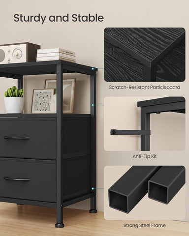 SONGMICS Nightstand with 2 Fabric Drawers, End Table with Open Shelf