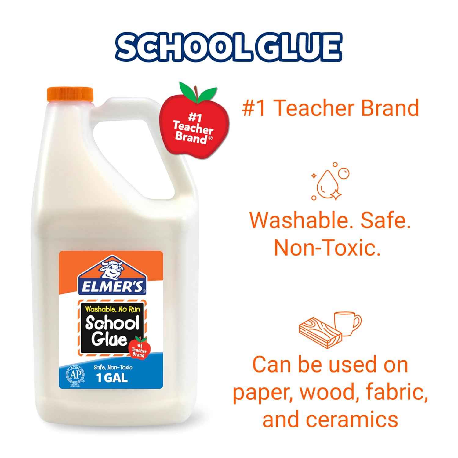 Elmer's White Liquid School Glue, 1 Gallon 2 Count, Washable, #1 Teacher Brand - Arts & Crafts, Teacher Supplies, Great for Making Slime