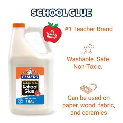 Elmer's White Liquid School Glue, 1 Gallon 2 Count, Washable, #1 Teacher Brand - Arts & Crafts, Teacher Supplies, Great for Making Slime