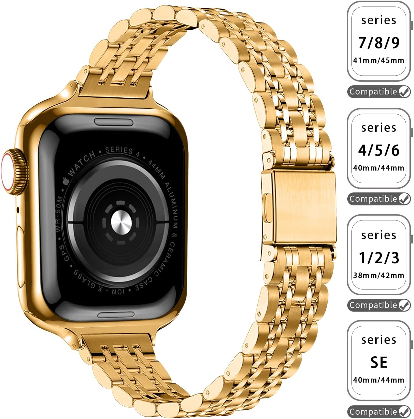 QUNDAXI Slim Watch Band Compatible with Apple Watch 41mm 45mm 42mm 44mm 40mm 38mm Metal Stainless Steel Watchband Suitable for iWatch 11/10/9/8/7/6/5/4/3/2/1/SE Series Women Luxury Strap
