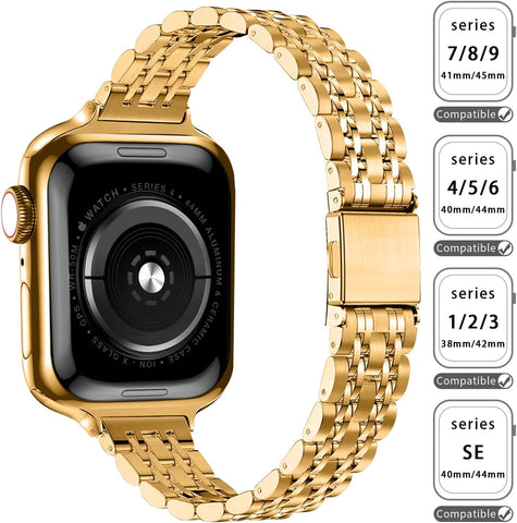 QUNDAXI Slim Watch Band Compatible with Apple Watch 41mm 45mm 42mm 44mm 40mm 38mm Metal Stainless Steel Watchband Suitable for iWatch 11/10/9/8/7/6/5/4/3/2/1/SE Series Women Luxury Strap