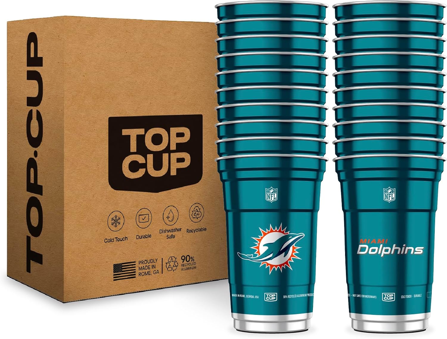 Top Cup NFL Miami Dolphins Aluminum Party Cups, 20oz, 20 Count