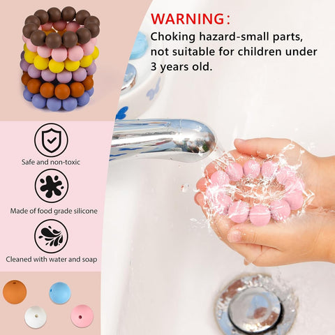 ASTARON 100 Pcs 15mm Dusy Pink Black Silicone Beads for Keychain Making