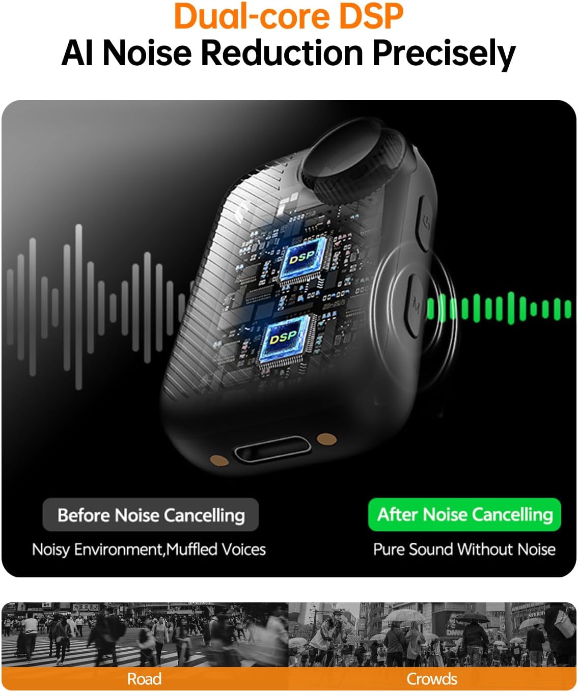 PQRQP S20 Mic (2 TX + 1 RX + Charging Case), Mini Microphone for iPhone/Android/Camera, 48kHz/24-bit High Audio, AI Noise Cancelling, 48h Use, 820ft Range, Wireless Microphones for Vlog, Streaming