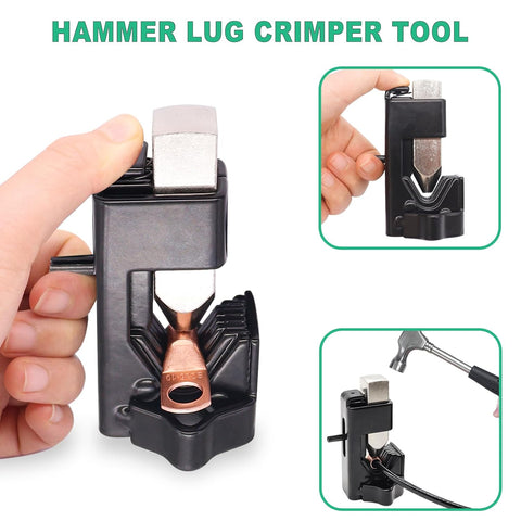 Twidec/160PCS Battery Cable Ends AWG 2 4 6 8 10 12 Gauge Copper Cable Wire Lugs,Ring Terminals Connectors,Copper Ring Terminals Connectors and Hammer Lug Crimper Tool 8 AWG to 0000 AWG