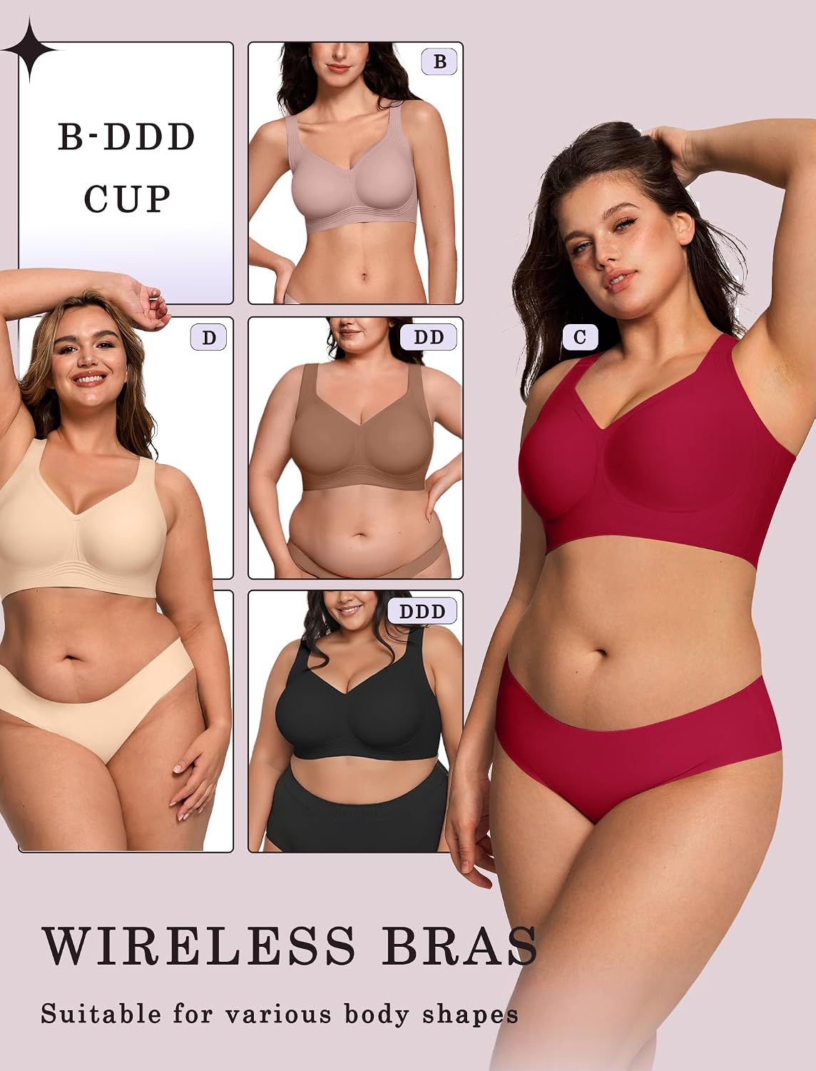 OEAK Womens Wireless Jelly Bras Plus Size Support Push Up Comfortable Bra