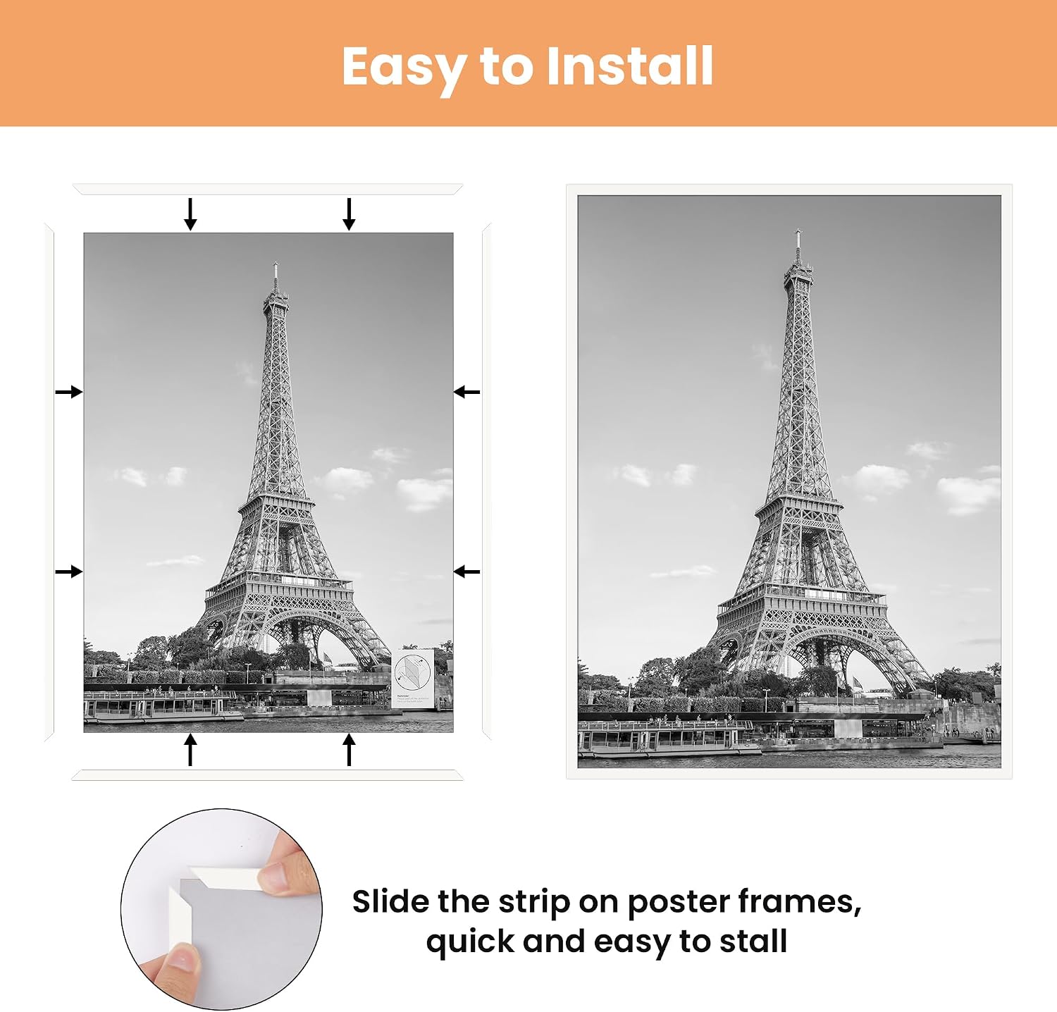 upsimples 24x36 Poster Frame, Easy Slide-In Assembly, White, 3 Pack