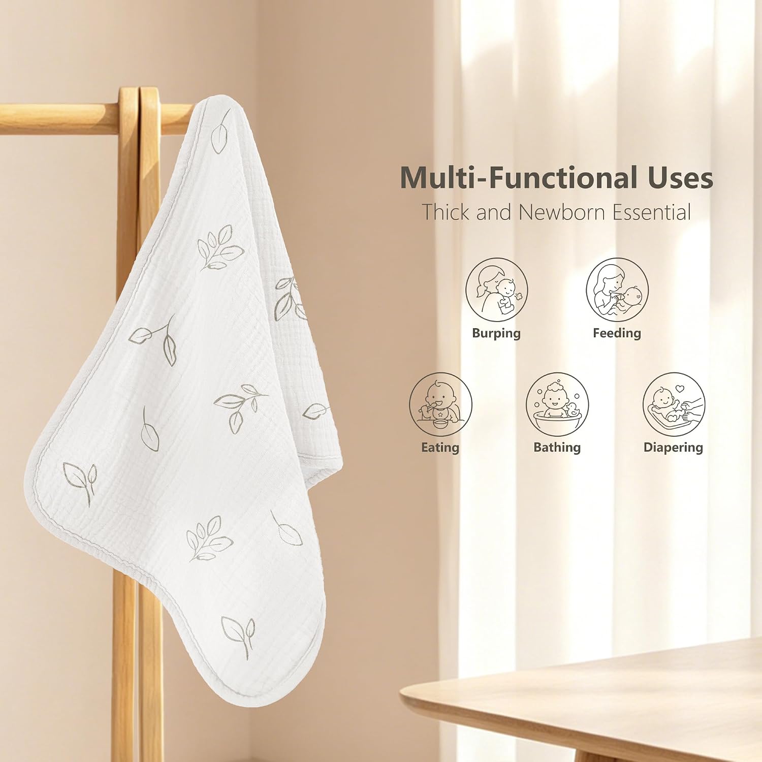 Susurration Muslin Burp Cloths, Soft Baby Burping Cloths for Unisex Boys and Girls, Newborn Essentials Large Extra Absorbent Washcloths, 20x10in, 4 Pack