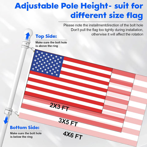 Anovo Flag Pole Kit- Upgraded Holder, Stainless Steel 7 FT Flag Poles with1 Inch Metal 360° Rotating Flag Pole Rings Two-Position Flag Pole Bracket Mounting for Outside House Porch (7 FT - White)