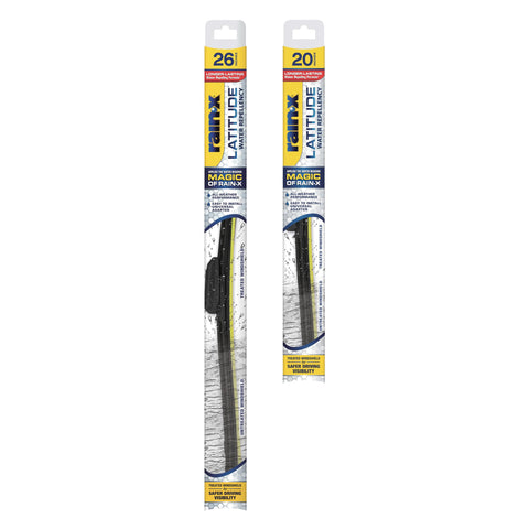 Rain-X 810197 Latitude 2-In-1 Water Repellent Wiper Blades, 26" and 20" Windshield Wipers (Pack Of 2), Automotive Replacement Windshield Wiper Blades With Patented Rain-X Water Repellency Formula