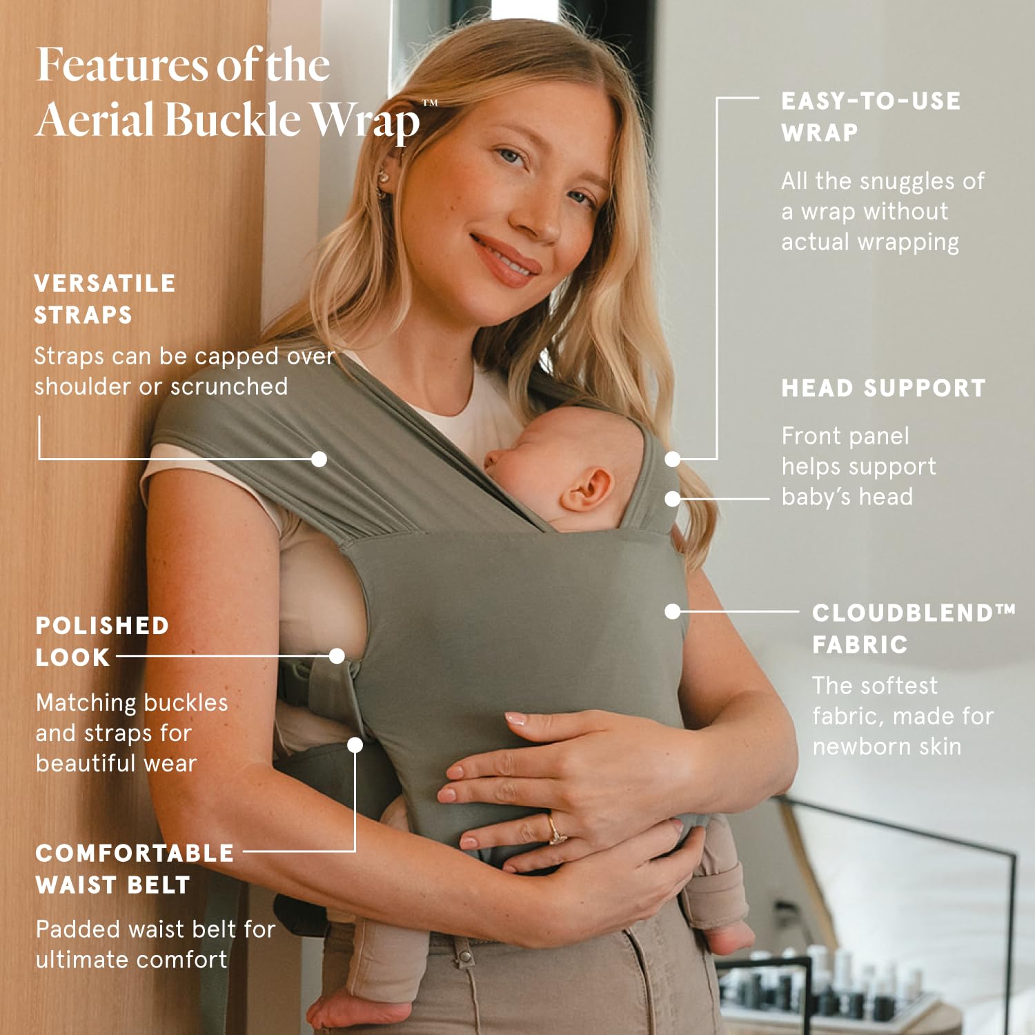 WildBird - Aerial Buckle Wrap - Babies 0-6 Months - Large (L-4XL) Acadian - Newborn Baby Carrier - Front Carry - Soft Fabric, Straps, Head Support, Padded Waist Belt - Baby Essentials - New Mom Gifts