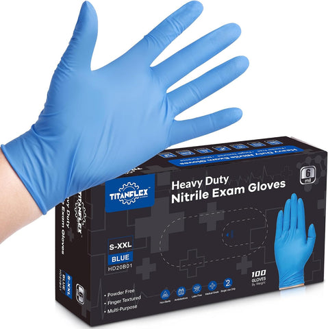 TitanFlex Nitrile Exam Gloves, Blue, 6-mil, Heavy Duty Nitrile Gloves, Mechanic Disposable Gloves, Latex Free, Powder Free
