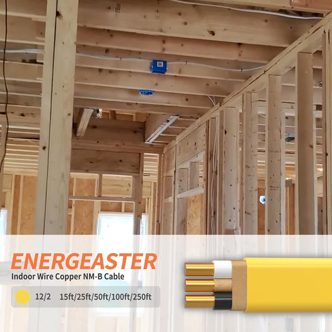 Energeaster Solid Indoor 12/2 W/G NMB Cable 100ft, Electrical Wire, Yellow
