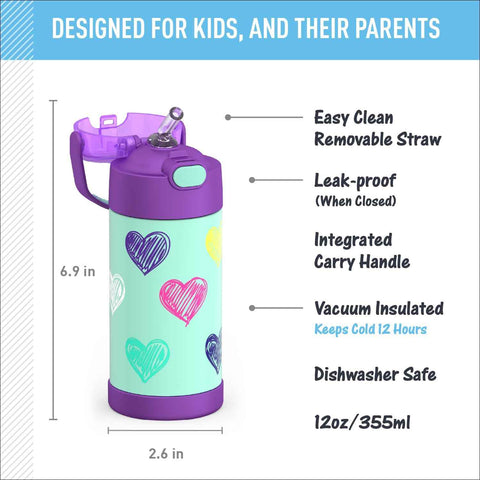 THERMOS FUNTAINER Water Bottle with Straw, 12oz, Hearts