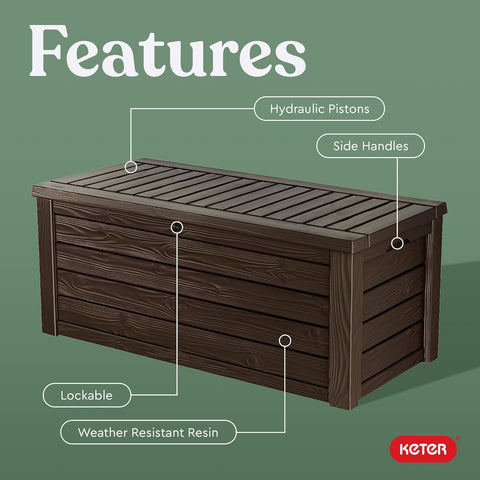 Keter Westwood 150 Gal Outdoor Storage Box for Patio and Pool Accessories