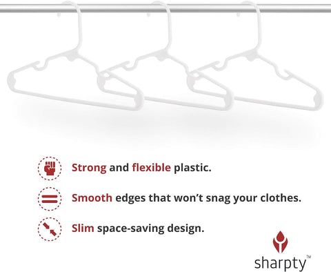 Sharpty Kids Plastic Hangers, Children's Hangers for Baby, Toddler, and Child Clothes - Everyday Standard Use - Ideal for Boys and Girls Closet, Clothing, Pants, Coats, and More - White, 40 Pack