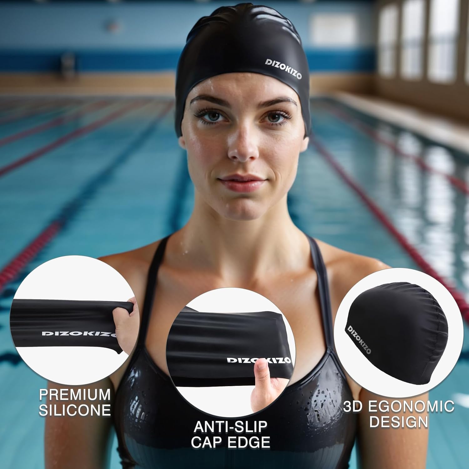 2pcs High Elasticity Silicone Swim Cap for Women and Men, Comfortable Non-Slip Swimming Caps for Long and Short Hair, Durable Waterproof Swim Hats for Adults, Keep Hair Dry