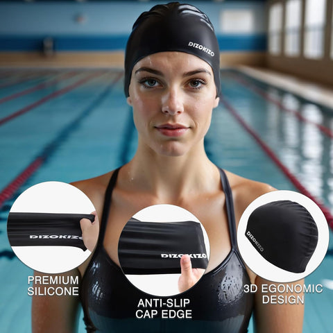 2pcs High Elasticity Silicone Swim Cap for Women and Men, Comfortable Non-Slip Swimming Caps for Long and Short Hair, Durable Waterproof Swim Hats for Adults, Keep Hair Dry