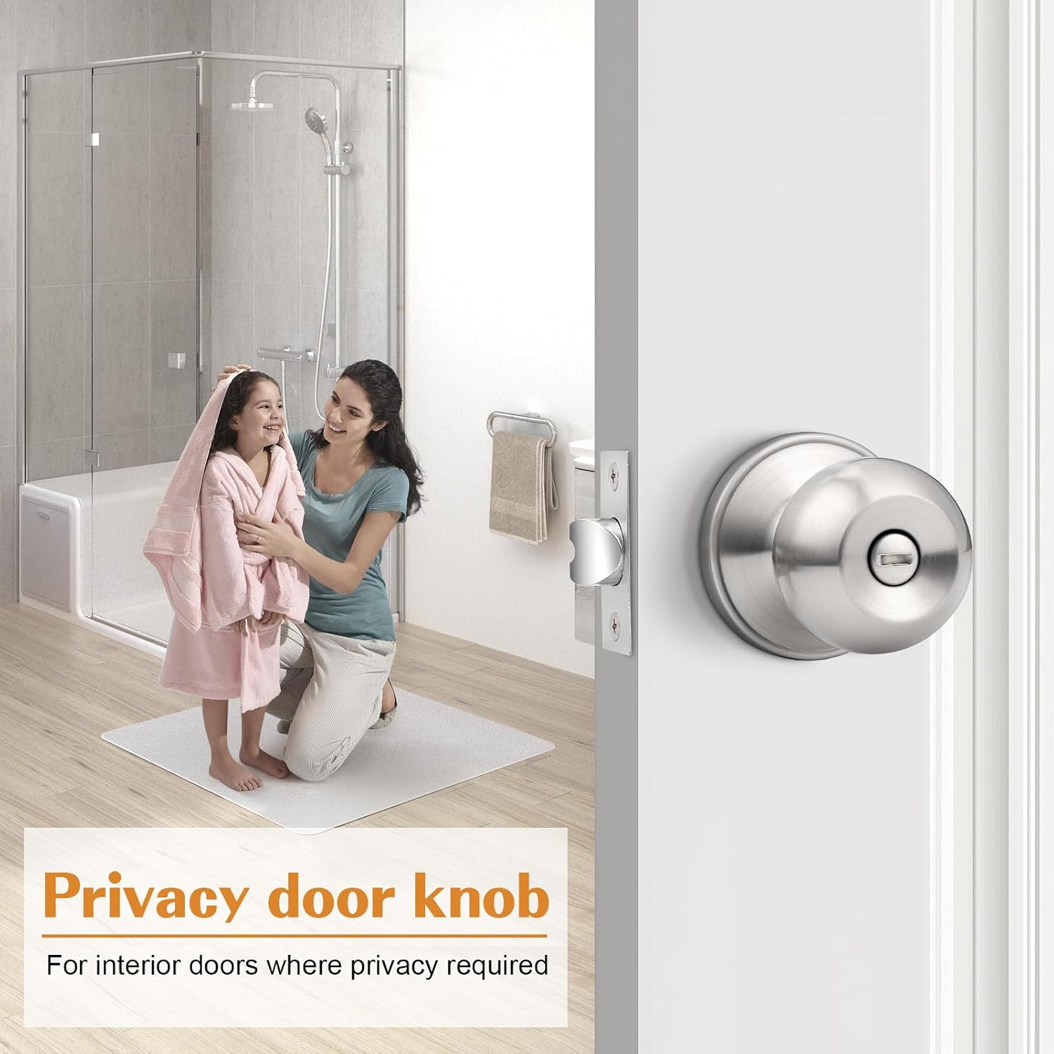 Probrico Interior Door Knobs 4 Pack, Privacy Lock Knob Set Brushed Nickel Finish, Right and Left Handled Round Levers, Modern Hardware for Bedroom Bathroom