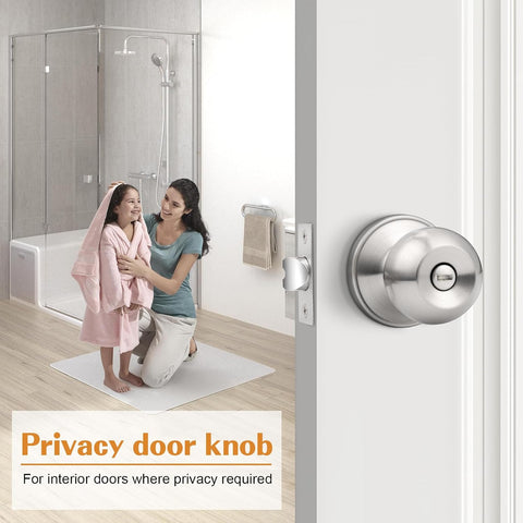 Probrico Interior Door Knobs 4 Pack, Privacy Lock Knob Set Brushed Nickel Finish, Right and Left Handled Round Levers, Modern Hardware for Bedroom Bathroom