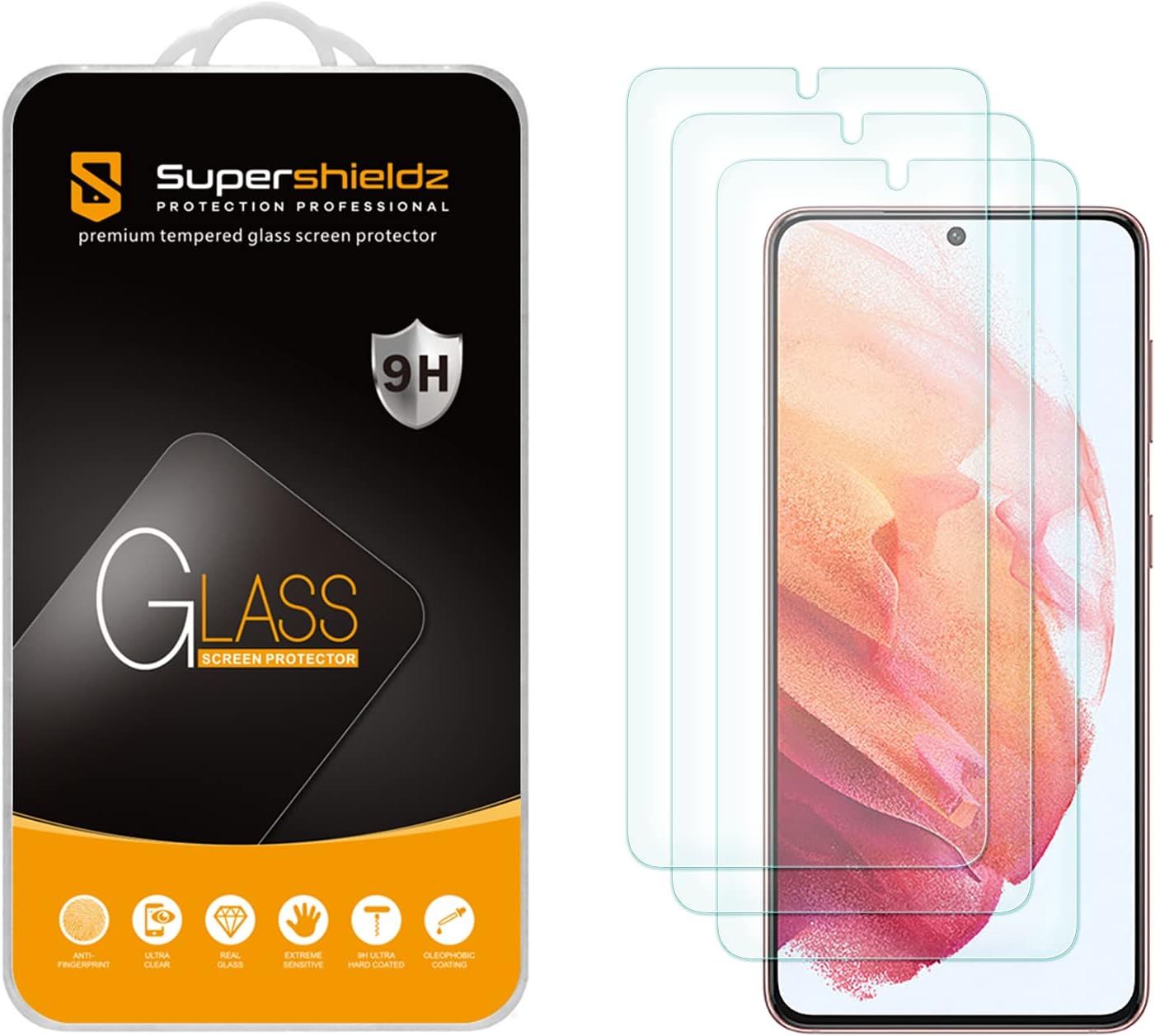 (3 Pack) Supershieldz Designed for Samsung Galaxy S21 5G Tempered Glass Screen Protector, Anti Scratch, Bubble Free