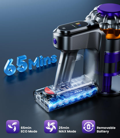 Cordless Vacuum Cleaner, 600W 50KPA Vacuum Cleaners for Home, 65Mins Stick Vacuum Cordless with Self-Standing, LED Display & Anti-Tangle, Lightweight Wireless Vacuum for Pet Hair/Carpets/Floors