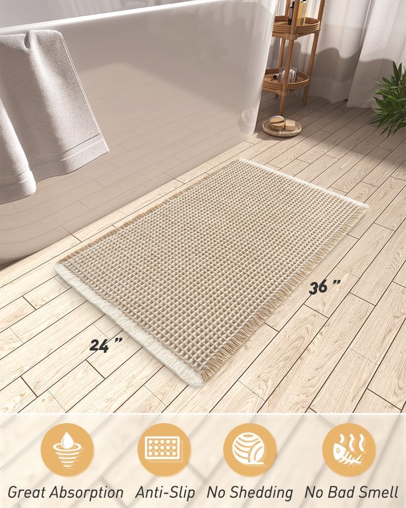 Upgraded Waffle Bath Mat Ultra Absorbent Non Slip Bathroom Mat, 24" x 36"