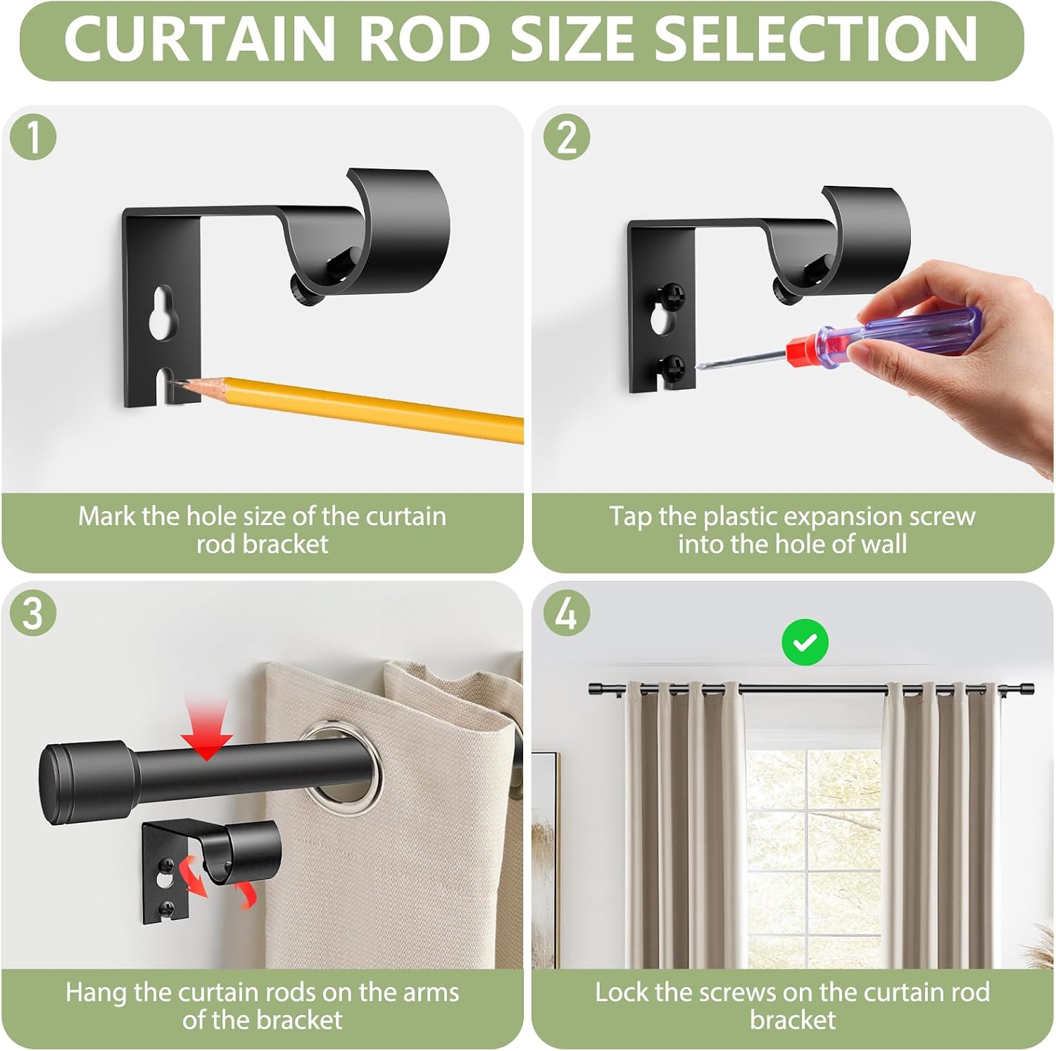 Curtain Rods 30-45 Inch, Adjustable Black Curtain Rods for Windows 1 Pack