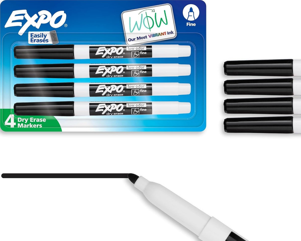 EXPO Low Odor Dry Erase Markers, Fine Tip, Black, 4 Count - Home Organization, Study Supplies