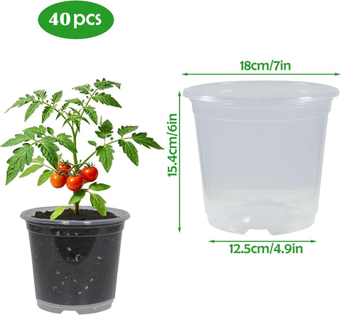 40 Pack 7 Inch Clear Nursery Pots with Drainage Plant Pots for Plants Transparent Potting Containers for Plants Seeding Starter Pot(Clear, 7 Inch 40 Pcs)
