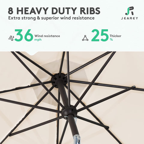 JEAREY 9FT Outdoor Patio Umbrella, Market Umbrella, Beige