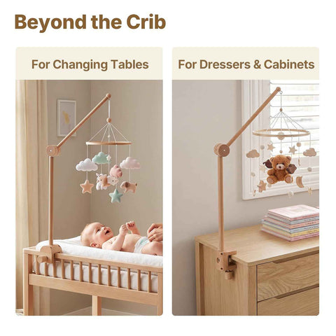 HI BABY MONMENT Crib Mobile Arm - Rotating Baby Mobile Hanger, Natural Beech Wood, Mobile Stand for Crib Nursery Decor, Perfect for Baby Girl or Boys