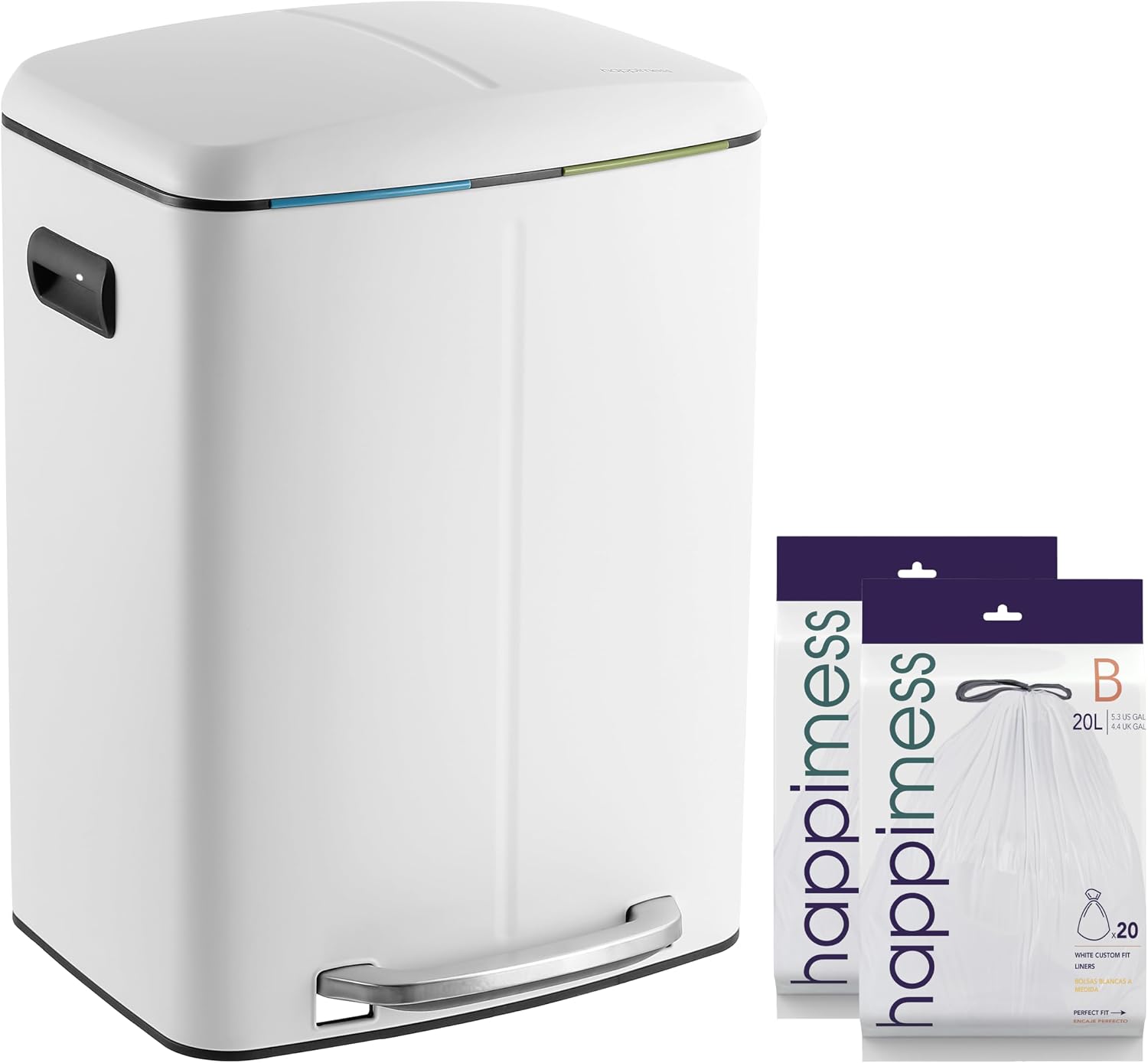 happimess Marco 10.6 Gal Double Bucket Step Trash Can, Cotton White
